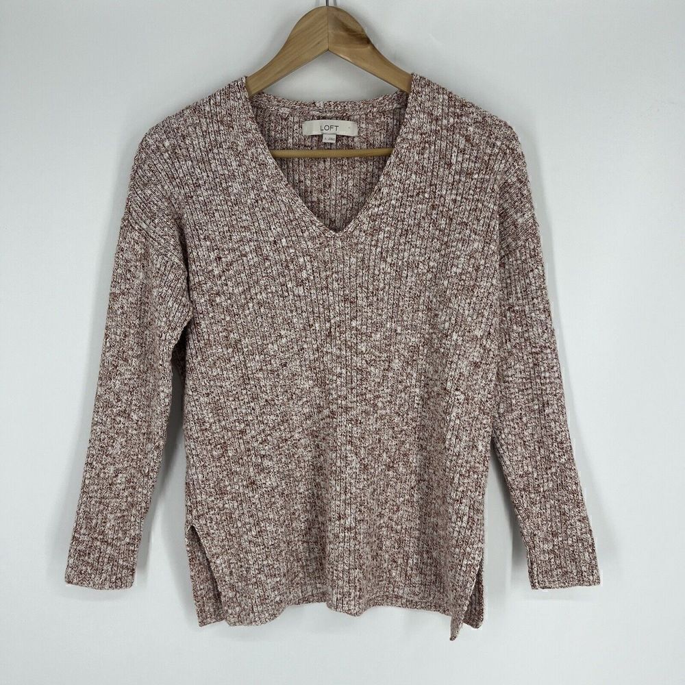 Loft Sweater Size Large Womens Rust Ribbed Knit V Neck Pullover Dolman Sleeve